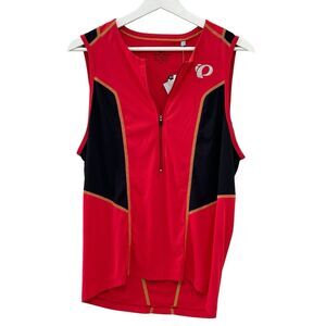 NEW Pearl Izumi Jersey Men M Half Zip Sleeveless Triathlon Tri Cycling Red Black